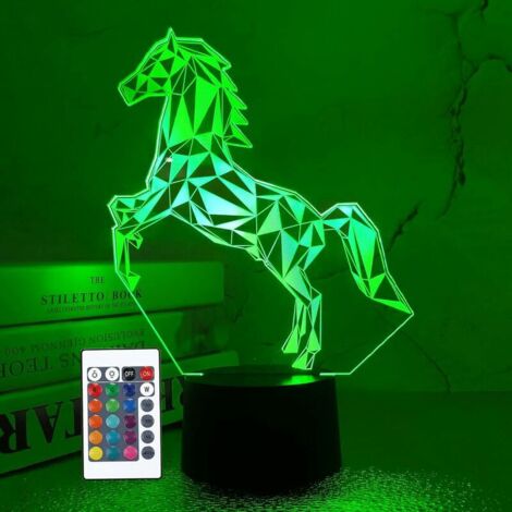 ZOLGINAH Lampe 3D veilleuse pour fille avec télécommande et variateur d'intensité + flash à 16 couleurs changeantes Motif cheval