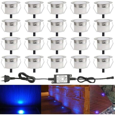 ZOLGINAH Lampe au Sol Spot Encastrable-Lumière réglable (Bleu) étanche IP67 0.6W Ø31mm-éclairage pour terrasse, patio, chemin, mur, jardin, décoration, intérieur et extérieur, 20 pièces