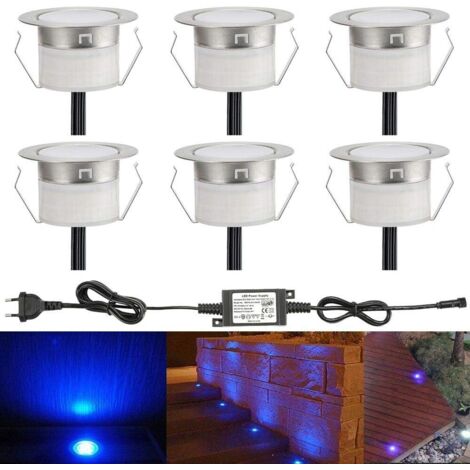 ZOLGINAH Lampe au Sol Spot Encastrable-Lumière réglable (Bleu) étanche IP67 0.6W Ø31mm-éclairage pour terrasse, patio, chemin, mur, jardin, décoration, intérieur et extérieur, 6 pièces