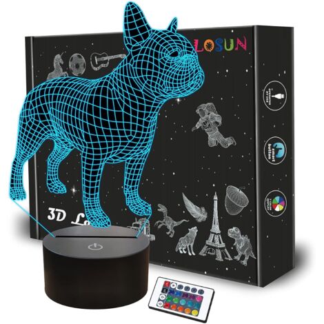 ZOLGINAH Lampe bouledogue français, télécommande 16 couleurs changeantes lampe pour enfants Illusion d'optique 3D - Cadeaux parfaits pour les garçons, les filles pour l'anniversaire de Noël ou les vac