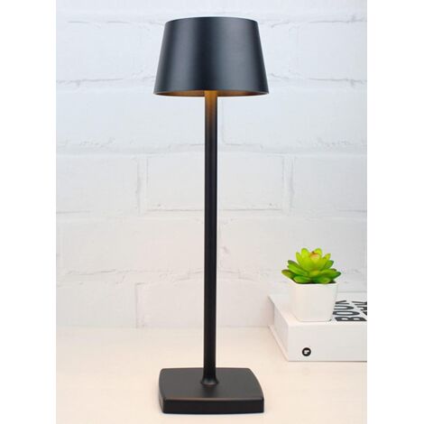 ZOLGINAH Lampe de chevet LED sans fil rechargeable, lampe de bureau alimentée par batterie 5200mAh, lumière portative en métal USB, mini petite lampe de table pour restaurant extérieur bar café, Noir