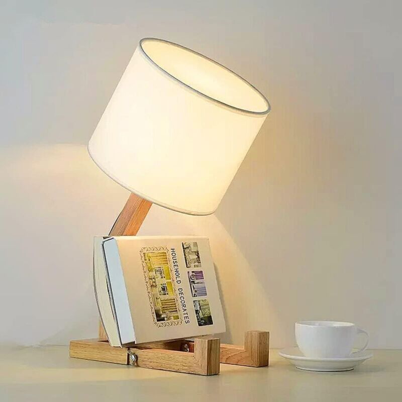 Zolginah - Ineasicer Lampe de Chevet Robot,Lampes de Table Créatives avec Base Bois Ajustable,Salon Lampe de Bureau Moderne E27 avec Abat-jour