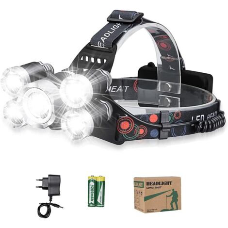 ZOLGINAH Lampe Frontale Rechargeable - 12000lm Eclairage Puissante Ultra USB Rechargeable 5 LED 4 Modes d’Eclairage IPX4 2 x 18650 pour Camping Chasse Pêche Escalade Randonnée [Classe énergétique A+]