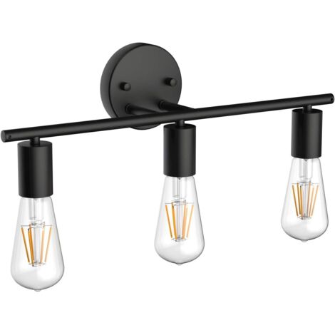 ZOLGINAH Lampe Miroir Salle de Bain Vintage 3 Lumières Applique Murale en Métal Noir Intérieure Miroir lumière Salle de Bain, Longueur: 48cm / 18.9 pouces, Douille E27, Ampoule non Incluse