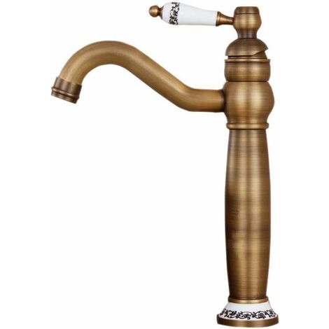 ZOLGINAH Latón Un Agujero Fregadero Grifos Lavabo Cocina Baño Grifos Altos, Latón Antiguo
