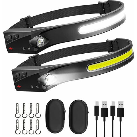 ZOLGINAH LED Lampe Frontale USB Rechargeables Etanches COB XPE Lampe Torche Frontale avec Mode Capteur Intelligent pour La Pêche, Le Camping, Le Cyclisme, La Course à Pied 2pcs