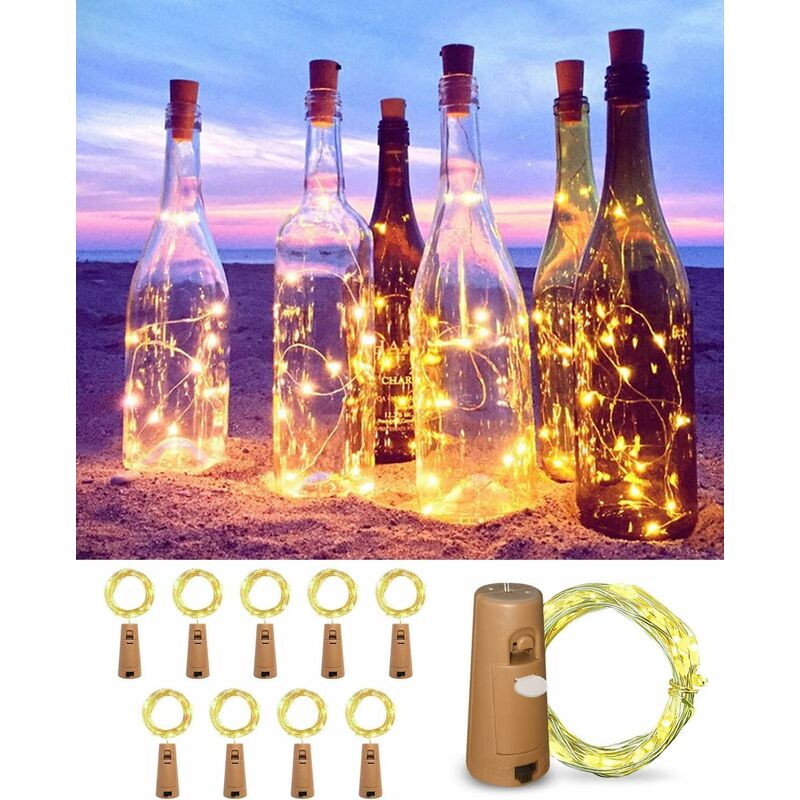 Image of Led String String Lights 2m 20LEDs Bottle Light, led Bottle Cap Light Impermeabile flessibile filo d'argento Decorazione per feste, matrimoni (10