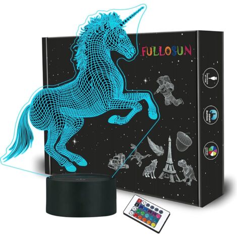 ZOLGINAH Licorne 3D veilleuse, lampe de table de chevet LED décorative avec télécommande 16 changement de couleur pour chambre d'enfants cadeaux d'anniversaire de Noël pour garçons filles enfant