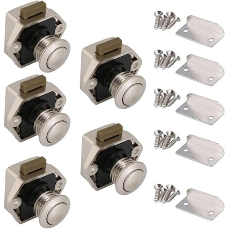 ZOLGINAH Loquet sans Clé, 5pcs Bouton Poussoir Loquet,Bouton Poussoir tiroir Porte pour Caravane Camping Cabinet Armoire Yachts Voitures Ambulances Meubles Portes Serrure Presse(Nickel Perlé)