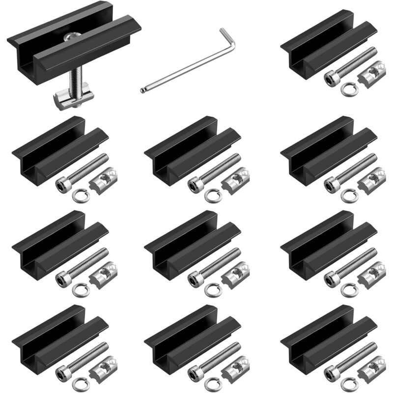 Ineasicer Lot de 10 Pince Centrale Solaire 70mm Largeur Support Fixation Panneau Solaire en Aluminium Pour hauteurs de cadre 30-42 mm noir