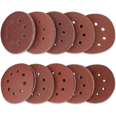 ZOLGINAH Lot de 100 Disque de Ponçage Papier Abrasif 125 mm, Papier de Verre à Fixation en Nylonpour Ponceuse Excentrique Disques Abrasifs de 40/60/80/100/120/180/240/320/400/800 (10 par taille)