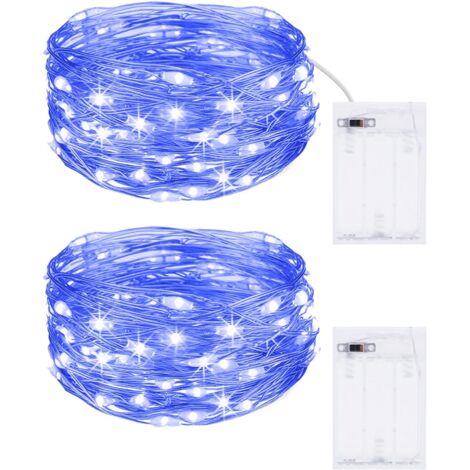ZOLGINAH Lot de 2 Guirlande Lumineuse Girlande de Lumière 5M 50LED Guirlandes Lumineuses Piles Mini Led Intérieur Girlande de Lumière Decoration pour Chambre Noël Mariage Soirée Maison,Bleu