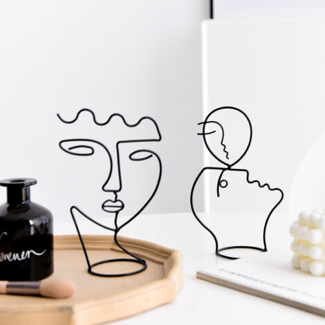ZOLGINAH Lot de 2 Sculptures filaires, Style Arty. Hauteur 19 cm. Ornements d'Art de Visage Abstrait Nordique, Support de Bijoux Rétro pour la Maison, Ornements de Décoration de Personnage d'Artisanat