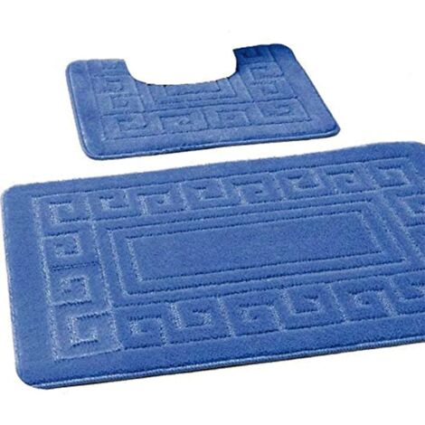 ZOLGINAH Lot de 2 Tapis de Salle de Bain antidérapants de Style Grec Comprenant 1 Tapis de Bain et (50 x 80 cm) et 1 Tapis WC (50 x 40 cm), Bleu