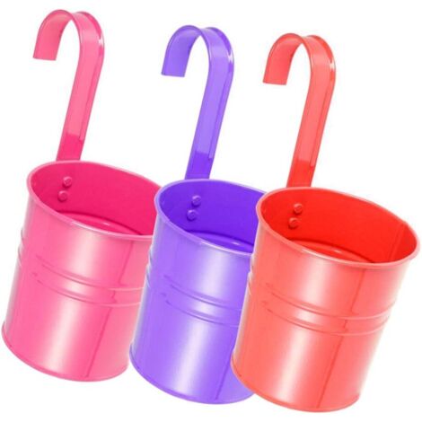 ZOLGINAH Lot de 3 pots de fleurs suspendus en métal en fer pour balcon, jardin, terrasse, jardin, clôture, pot de fleurs avec crochet amovible Couleur aléatoire
