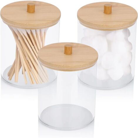 ZOLGINAH Lot de 3 supports en acrylique avec couvercles en bambou pour salle de bain - Transparent