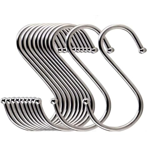 ZOLGINAH Lot de 30 Crochets en S en Acier Inoxydable Crochet en Forme de S Crochets en Métal Crochets Pour Cuisine Salle de Bain Chambre à Coucher, (Noir) (Silver)