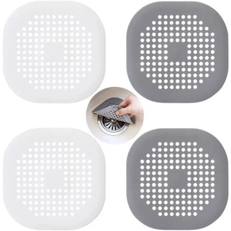 ZOLGINAH Lot de 4 Filtre Evier Cuisine,Protections de Vidange En Silicone,Filtre Drain de Douche Avec Ventouse,pour Évier de Douche,Douche,Baignoire(Blanc et Gris)
