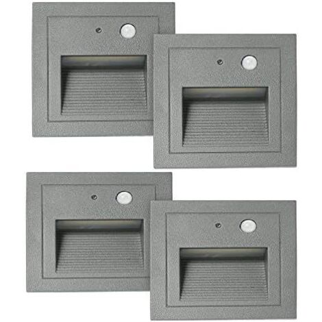 ZOLGINAH Lot de 4 LED Spot Mural Encastré 3W Applique Murale Escalier Etape Lumière Lampe Détecteur de Mouvement Sol Encastré Lumière Escalier Lumière Hall Lampe 2800K Blanc Chaud-Cadre Blanc-gris Cha
