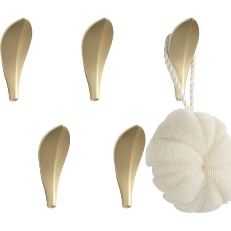 ZOLGINAH Lot de 5 crochets à vêtements dorés à fixer au mur, motif feuille pour salle de bain et cuisine