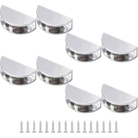 ZOLGINAH Lot de 8 pinces réglables pour étagère en verre, sans cadre, en alliage de zinc, clips de serrage en verre demi-ronds, chromés, polis, fixation murale pour verre de 5 à 8 mm d'épaisseur