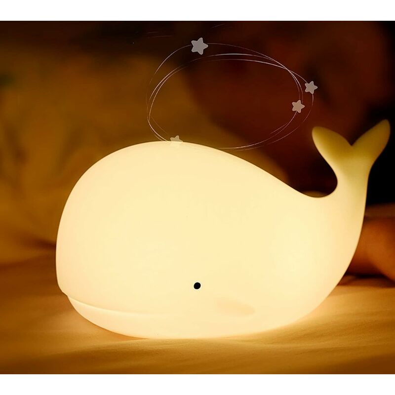 Image of Luce notturna in silicone per bambini, luce notturna a balena portatile, lampada notturna in silicone morbido, luce notturna colorata con sensore