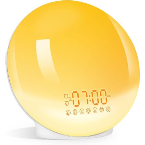 ZOLGINAH Lumineux, Lampe de Chevet LED 20 Niveaux de Luminosité Simulateur d'Aube et Crépuscule 7 Sons Naturel Radio FM 7 Couleurs pour Adulte et Enfant