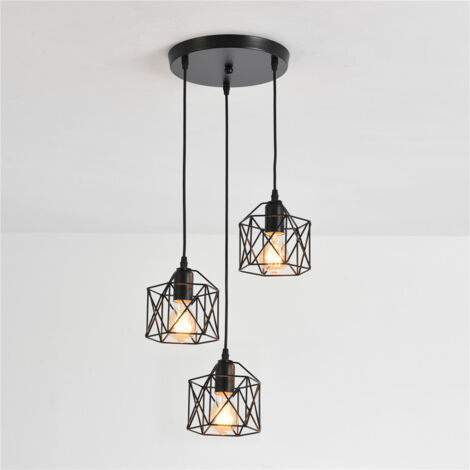 ZOLGINAH Lustre Industriel Suspension, 3 Lumières Réglable Suspension Lustre Vintage Plafonnier, DIY Forme Lustre Noir Éclairage de Plafond Chambre Salon