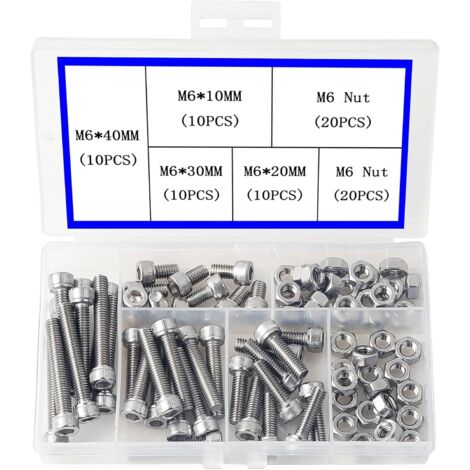 ZOLGINAH M6 Vis à Tête Cylindrique à Six Pans Creux en Acier Inoxydable 304 Pièces Mécaniques à Tête Cylindrique à Six Pans Creux et à écrous Bouton à Tête Hexagonale Socket
