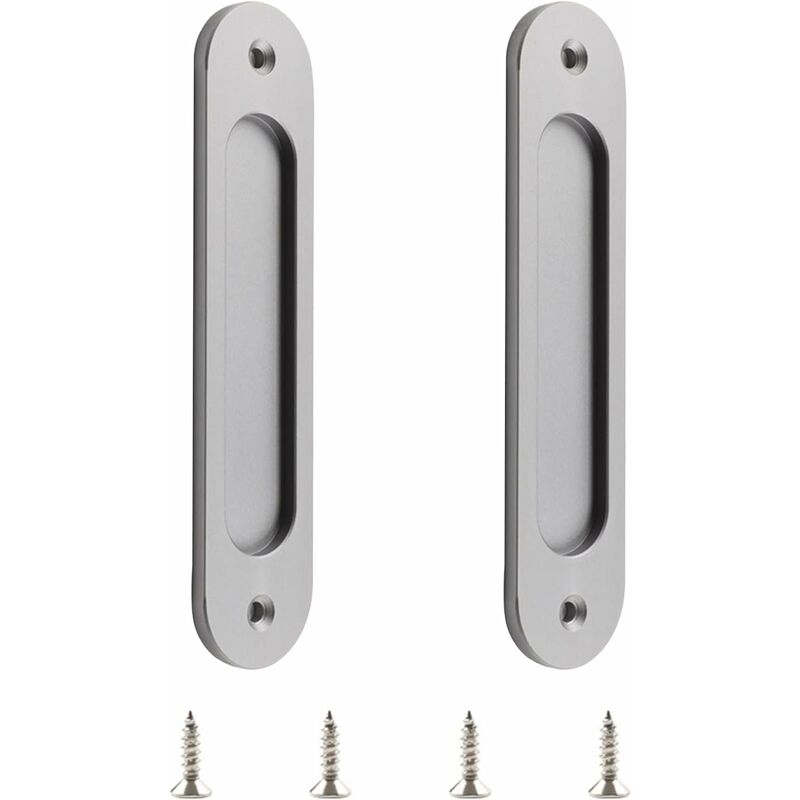 Image of Zolginah - Maniglia per porta scorrevole ovale da incasso da 2 pezzi Maniglia per porta scorrevole per fienile in acciaio inossidabile grigio