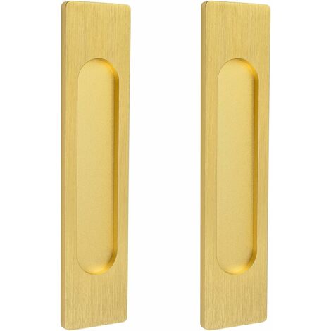 ZOLGINAH Manijas rectangulares autoadhesivas para puertas correderas, 2 piezas de aleación de aluminio de oro cepillado sin perforaciones para puertas corredizas de granero, ventanas y gabinetes