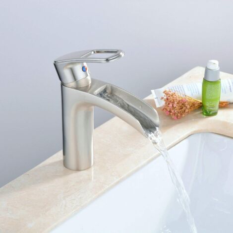 ZOLGINAH Mitigeur cascade robinet pour salle de bain nickel brossé laiton bassin mélangeur robinets un trou montage lavabo moderne