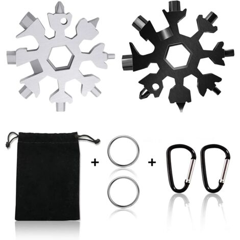 ZOLGINAH Outil Multifonction Flocon de Neige 18 en 1, 2Pcs Mini Tournevis Passe-partout en acier inoxydable Outil multifonction pour Voyages Quotidien Cadeau Créativité