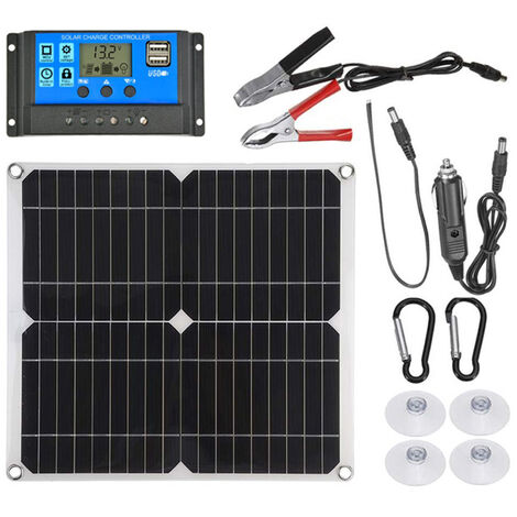 ZOLGINAH Panel solar monocristalino de 25 W 18 V con controlador de carga solar de 20 A + clip de cocodrilo impermeable para coche, RV, barco, techo, autocaravana