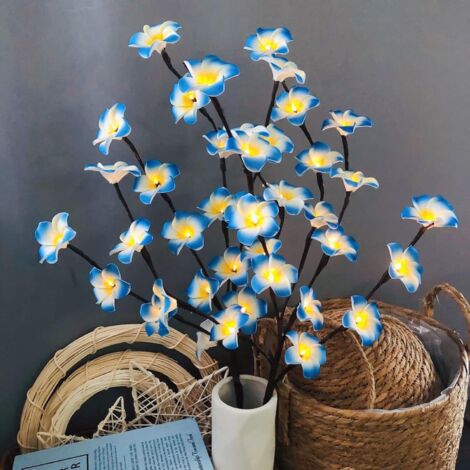 ZOLGINAH Paquet de 2 Artificielles Plumeria Fleurs Branche d'arbre Décorative Lumières, 30 Pouces Frangipanier Bouquet pour Maison Vase Fête Noël Intérieur Extérieure Décoration (Bleu)