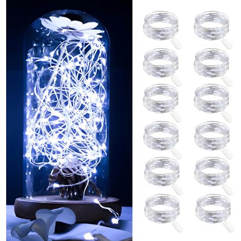 ZOLGINAH Paquete de 12 Luces de Cadena LED con Pilas, 3 m 30 LED Luces de Cadena Decoración para Vacaciones, Bodas, Fiestas, Navidad, Dormitorio-Blanco Frío