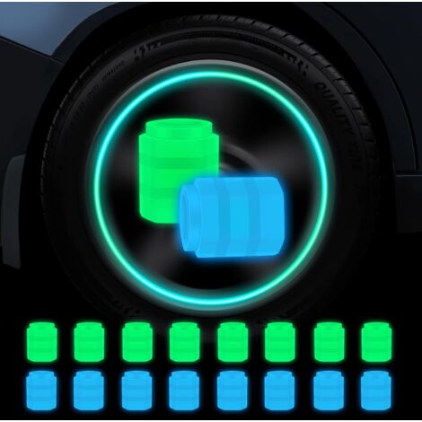 ZOLGINAH Paquete de 16 tapones fluorescentes para válvulas de neumáticos de coche, tapones universales para válvulas de neumáticos de coche, 8 tapones antipolvo azules y 8 tapones para válvulas de neu
