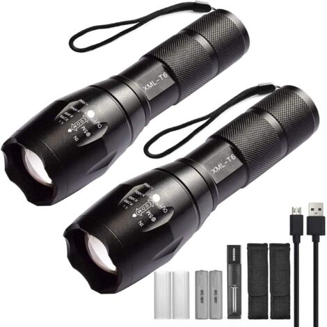ZOLGINAH Paquete de 2 linternas LED de alta potencia con 2 baterías recargables 18650, linterna táctica con cargador USB