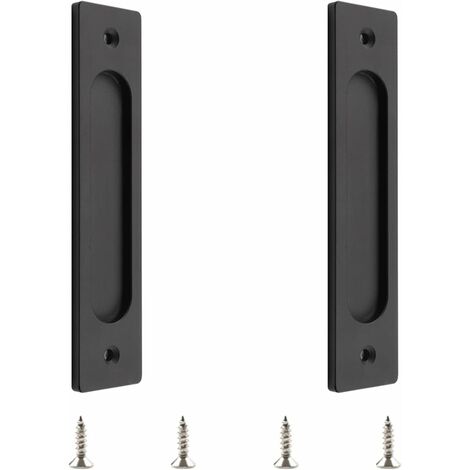 ZOLGINAH Paquete de 2 manijas rectangulares para puerta corredera de montaje empotrado, aleación de aluminio negro mate con tornillos de montaje para puerta corrediza de granero/7.1"-Negro