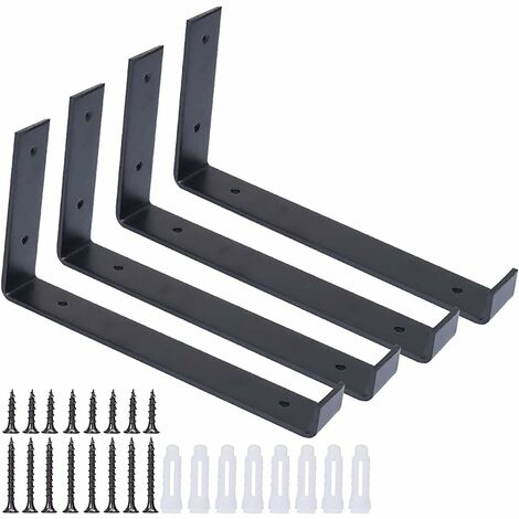 ZOLGINAH Paquete de 4 soportes para estantes con tornillos, soportes rústicos resistentes, estantes de hierro industrial - para paredes sólidas, sala de estar, cocina, dormitorio, baño (20,5 x 11 x 3 