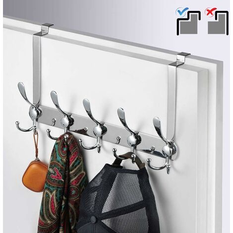 ZOLGINAH Perchero de puerta, gancho de puerta trasera de acero inoxidable, perchero de puerta de dormitorio (plata)