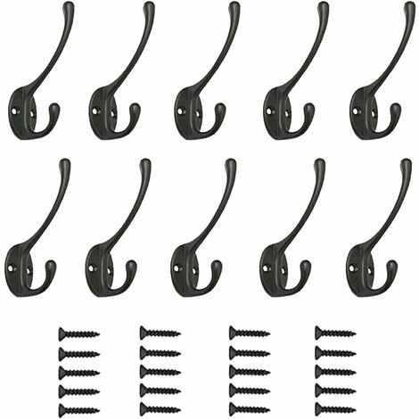 ZOLGINAH Perchero, PietyPet 10 Piezas Sujetadores de Metal Dobles Grandes Gancho para Bata Colgando con Tornillos, Negro