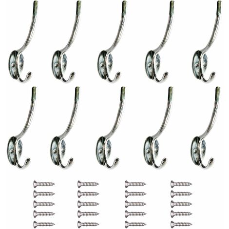 ZOLGINAH Perchero, PietyPet 10 Piezas Sujetadores de Metal Dobles Grandes Gancho para Bata Colgando con Tornillos, Plateado