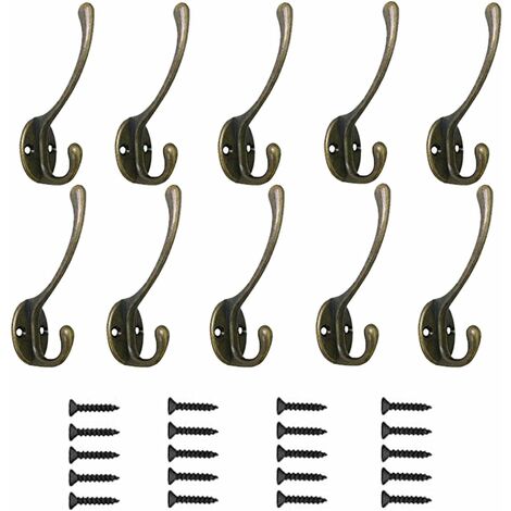 ZOLGINAH Perchero, PietyPet 10 Piezas Sujetadores de Metal Dobles Grandes Gancho para Bata Colgando con Tornillos, Retro