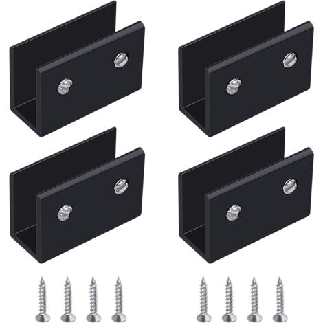 ZOLGINAH Pince à Verre, 4 Pièces de Support d’Étagère en Verre Murale Support Tablette Verre Noir, Fixation Tablette Verre Réglable en Alliage d'Aluminium, Pour Verre de 10 à 12 mm d'Épaisseur