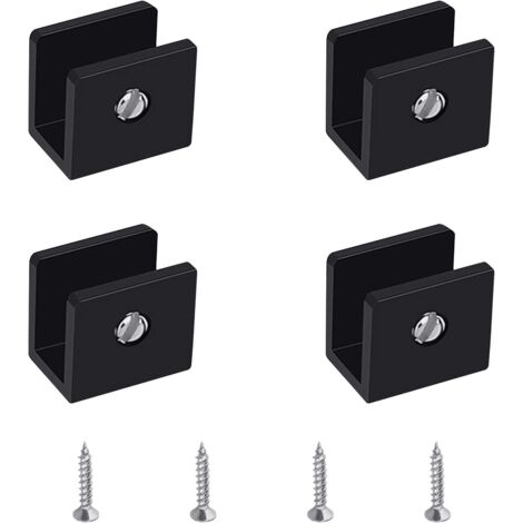 ZOLGINAH Pince à Verre, 4 Pièces de Support d’Étagère en Verre, Support Tablette Verre Noir, Fixation Tablette Verre Réglable, en Alliage d'Aluminium, Pour Verre de 6 à 8 mm d'Épaisseur