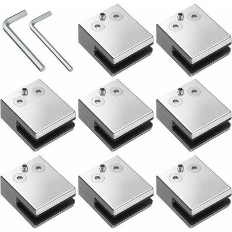 ZOLGINAH Pinces à Verre 8 PCS 8-10mm en Acier Inoxydable 304 Pinces à Verre Support en Verre Réglable à Dos Plat pour Balustrade d'Escalier, Main courante