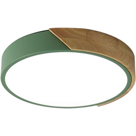 ZOLGINAH Plafonnier moderne encastrable ultra fin rond à LED à intensité variable Avec cadre en bois et télécommande Pour salle de bain, chambre à coucher, salon, cuisine, bureau (vert, rond, 40 cm, 3