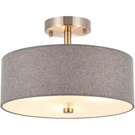 ZOLGINAH Plafonnier Suspensions moderne,  Lustre avec abat-jour Textile, 30 cm de diamètre Gris