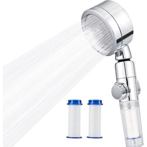 ZOLGINAH Pommeau de Douchette, Pommeau de Douche Anti Calcaire Economie Deau, Pommeau de Douche 3 Modes De Douche avec Filtre 2 Coton PP Remplaçable, Sadapte au Tuyau et Supports Standard